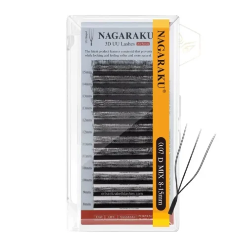 Blister Pestañas Nagaraku 3D UU Forma de U con Puntas Bífidas para Volumen Fluffy